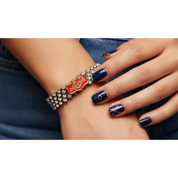 Artisan Vintage Levi Pin Rhinestone Bracelet | 1960s Stretch Statement - Picture 1 of 11